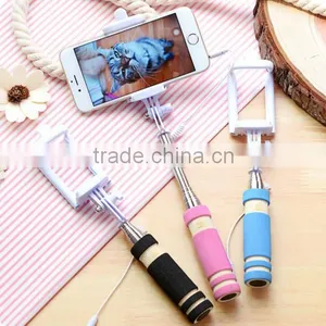 High Quality Extendable Mini Handheld Wired Remote Shutter Selfie Stick Monopod for Cellphone thumbnail-1