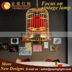 Red American European Cage Pendant, Industrial Gold Coop Design Pendant, Vintage Creative Decorative Bird Cage Chandelier thumbnail-1