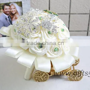 Handmade Satin Roses Brooch Wedding Bouquets for Weddings thumbnail-2