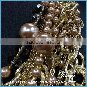 Dubai Gold Jewelry Charms Fashion Women Exaggerate Pearl Collar Chain Costume Necklace thumbnail-6
