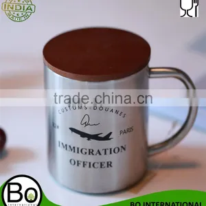 Stainless Steel Double Layer (Wood Cup Lid)Mug Coffee Cups Caneca Beer Cup Coffee Mug Taza Copo Fast Shipping With Guarantee thumbnail-2