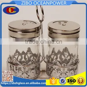 Silver Embossing Coat Glass Spice Jar With Basket thumbnail-1