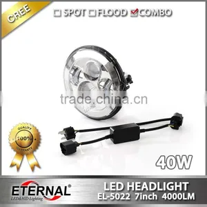 40W 7in Round 4WD Off-road Truck SUV Automotive Vehicles Sealed Dual Beam Led Headlight Lamp Dual Beam With H4 Plug Halo Ring thumbnail-3
