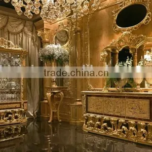 Luxury Golden Fou- Door Display Showcase, Gorgeous Decorative Glass Display Cabinet, Solid Wood Carved Wine Cabinet thumbnail-2
