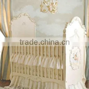 Victoria Style Lvory White Children Bed, Elegant Hand Painting Wooden Baby Crib, Noble Nursery Bedroom Furniture thumbnail-1