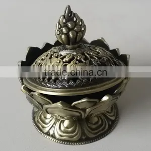 Trinket Box, Mini Size Antique Bronze Metal Alloy Incense Burner, thumbnail-2