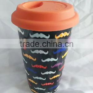 Factory Direct Ceramic Porcelain Double Wall Mug With Silicone Lid for Wholesale thumbnail-6