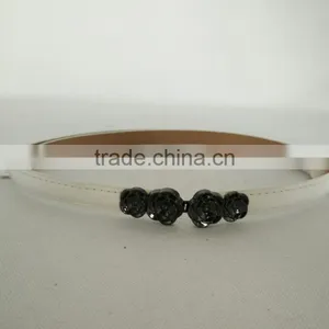 Wholesale Adjustable Flower Pattern Buckle Sex Women Lady Thin PU Waist Belt thumbnail-4