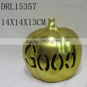Golden Pumpkin Ceramic Lantern Hollow Letters Festival Holloween Decorations thumbnail-2