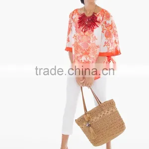 Women's Silk Chiffon Contrast Combo Poncho Top Blouse thumbnail-3