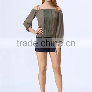 Women Fashion Casual Tops/Blouse With Embroidery Center Front Off-shoulder Design Accept Small Order Quantity thumbnail-4
