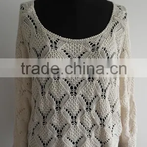2014 Ladies Fashion Round Neck White Pullover Sweater thumbnail-1