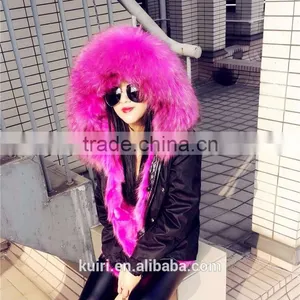 High Fashion Cold Winter Outwear 2016 New Natural Faux Fox Fur Lined Parka With Natural Big Size Raccoon Fur Collar Trim thumbnail-6