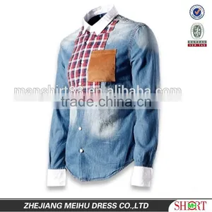 2016 New Arrival England Style Splicing Men Denim Casual Shirt thumbnail-1