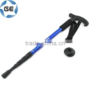 Curved Grip 4 Sections Telescopic Trekking Pole Outdoor Walking Alpenstock Aluminium Alloy Rubber Handle Hiking Stick thumbnail-2