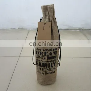 Promotional Jute Wine Drawstring Bag With Paper Tag Tied on the Drawstring thumbnail-1