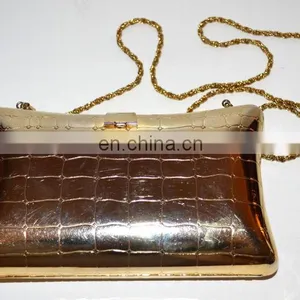 Antique 1920s Brass and Copper Minaudiere Small Victorian Style Pillow Purse Indian Ethnic Style Hand Engraved With Gold Chain thumbnail-1