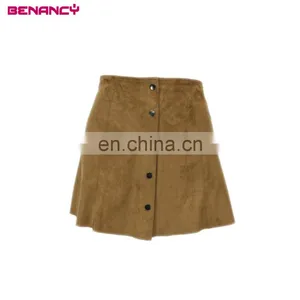 American Hippie Stylelish Button Down Through Short A-Line Mini Suede Skirt thumbnail-1