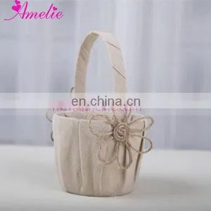 New Western Style Linen Material Wedding Ring Pillow Flower Basket Guestbook and Penholder 4pcs Set thumbnail-3