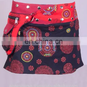 Polka Dot Exotic Print in Black Shade Cotton Fabric Gypsy Wrap Around Skirt With Belt HHCS 139 A thumbnail-2
