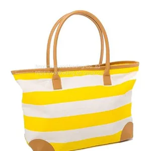 Canvas Tote Bags Striped Summer Shopping Bags for Ladies thumbnail-1