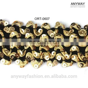 Fancy Embroidery Sequined Gold Lace Ribbon thumbnail-1