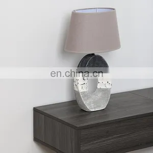 Modern Art Style Grey and White Base Bedroom Ceramic Desk Lamp for Hotel thumbnail-3