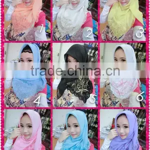 S124 Newest Super Embroidery Flower Voile Muslim Square Scarf thumbnail-1