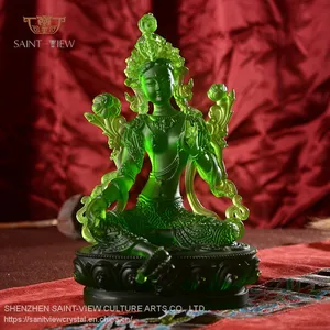 Factory Wholesale Liuli Jade Buddha Statue Green Tara Five Size thumbnail-1