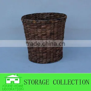 Round Handwoven Brown Water Hyacinth Waste Bin thumbnail-1