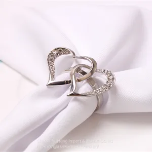 Wholesales Heart-shaped Rhinestone Napkin Ring Holder Silver Wedding thumbnail-2