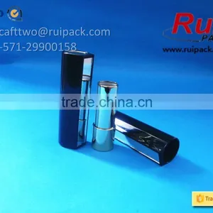Black Round Lipstick Tube With Mirror, Metal Shiny Gold Lip Balm Tube With Big Cover thumbnail-3