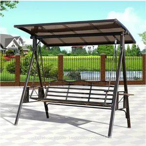 Indoor & Outdoor Furniture Modern 3-Seater Metal Frame Patio Swing Chair With Foldable Table & Padded Cushion Can Be Used As Bed thumbnail-1