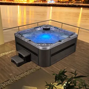 Acrylic Whirlpool Bath With LED Waterfall, Bluetooth Speaker Pillow Massage Bathroom Tub thumbnail-1