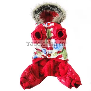 Luxury Fur Flower Cotton Red Dog Clothes thumbnail-4