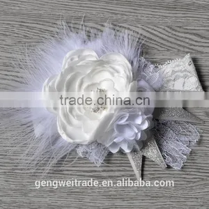 Factory Hot Sale Stain Chiffon Rosette Flower Girls Headwear Handmade Lace Elastic Headbands for Kids thumbnail-4
