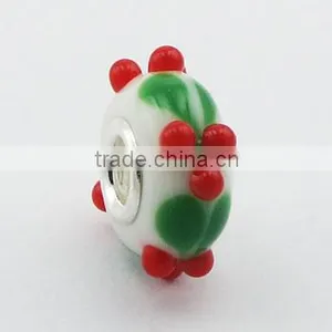 White Murano Glass Bead Sweet Red Cherries Green Leafs thumbnail-1