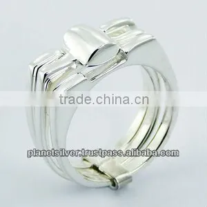 925 Sterling Silver Designer Ring Stacked Triple Chic Jewelry thumbnail-1