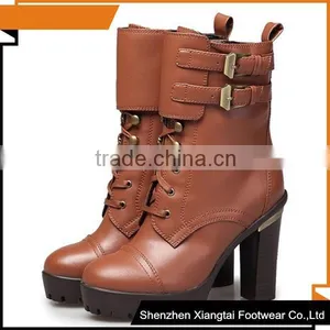 2014 Slip Resistant Women's Leather Half Boots Shoes Ladies 2014 Lace up High Heel Ankle Boots Ladies Sexy High Heels Snow Boots thumbnail-1