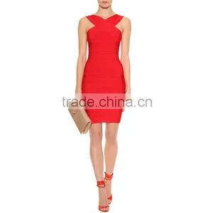 Designer One Piece Dress Latest 2016 Simple Red Dress Shiny Christmas Short Party Dress Patterns Plus Size Cheap Bandage Dresses thumbnail-2
