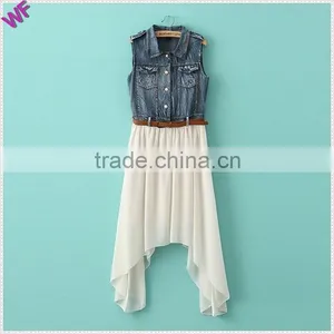 2015 High Fashion Denim Match Chiffion Ladies Denim Chiffon Dress thumbnail-2