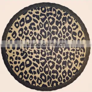 100 Cotton Turkish Leopard Round Beach Towel/ Printed Turkish Towel With Tassel Fringe for Europe Market thumbnail-1