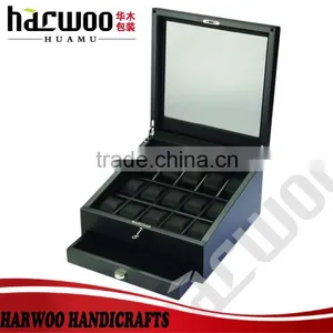 15 Slots Wooden Watch Box With Transparent Window,black Wooden Watch Box With Drawer,black Wooden Watch Box With Drawer thumbnail-2