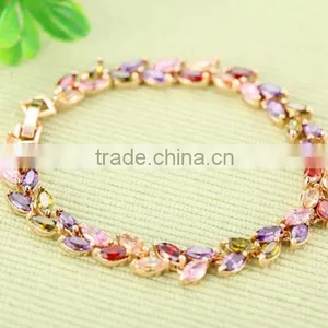 18K Rose Gold Plated Marquise-cut AAA Multicolour Cubic Zircon Bracelet Bangle European Vintage Charm Bracelet thumbnail-4