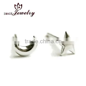Hot Sale Fashion Earring,925sterling Silver Jewelry Wholesale/cute Star and Moon Stud Earring thumbnail-1