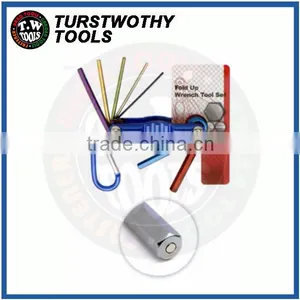 Taiwan 7pcs S2 Lightweigh Aluminum Handle Bike Repair Magnetic Colorful Folding HEX KEY Set thumbnail-1