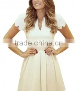 China Manufature White Sweet Scallop Pleated Skater Dress For Womens thumbnail-2