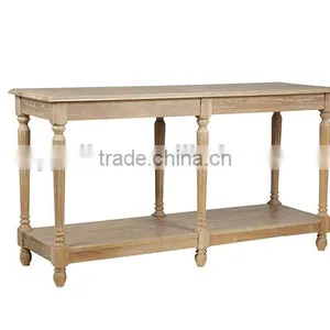French Style Vintage Oak Wood Side Table thumbnail-3