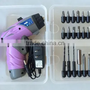 3.6Volt/4.8Volt Best Selling Pink Color Woman Cordless Screwdriver With 18pcs Bits in Plastic Carry Case thumbnail-3