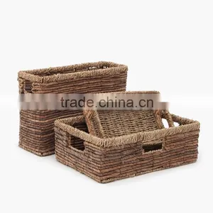 Natural Seagrass and Banana Leaf Interwoven Storage Basket Quality Choice thumbnail-1